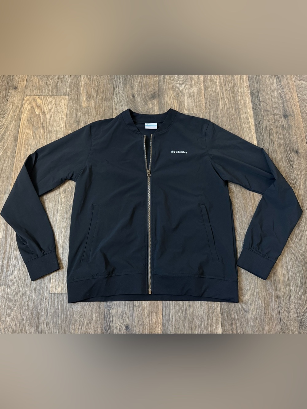 Columbia Black Full Zip Bomber Jacket Women’s L Pockets Logo Fall